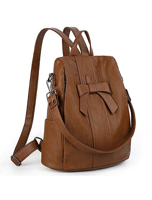 UTO Women ANTI-THEFT Backpack Purse PU Washed Leather Convertible Ladies Rucksack Bowknot Shoulder Bag