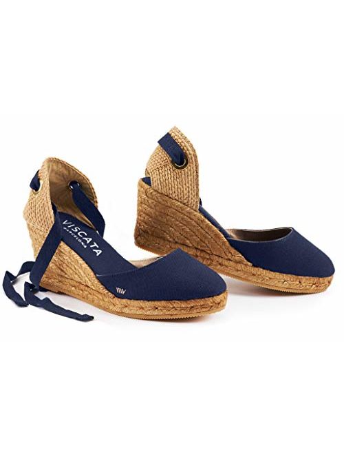 VISCATA Handmade in Spain Sagaro 2.5" Wedge, Soft Ankle-Tie, Closed Toe, Classic Espadrilles Heel