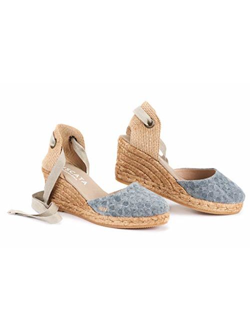 VISCATA Handmade in Spain Sagaro 2.5" Wedge, Soft Ankle-Tie, Closed Toe, Classic Espadrilles Heel