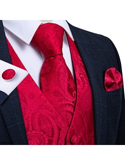 DiBanGu Men's Paisley Waistcoat and Necktie Pocket Square Cufflink Vest Suit Set for Tuxedo