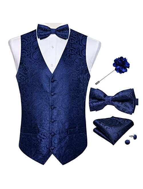 DiBanGu Men's Paisley Waistcoat and Necktie Pocket Square Cufflink Vest Suit Set for Tuxedo