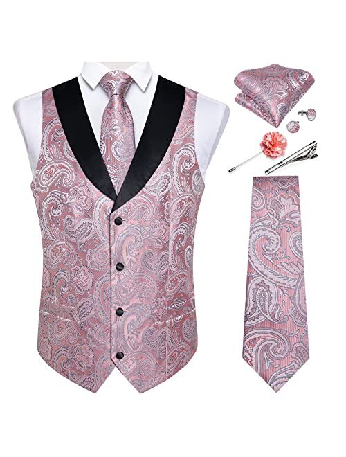 DiBanGu Men's Paisley Waistcoat and Necktie Pocket Square Cufflink Vest Suit Set for Tuxedo