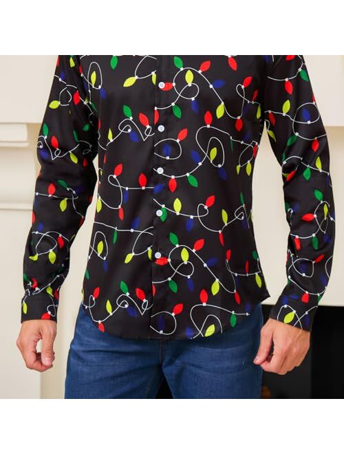 Loveternal Mens Christmas Long Sleeve Button Down Shirt Casual Slim Fit Dress Halloween Shirts