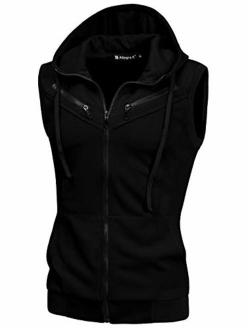 uxcell Men's Sleeveless Slim Fit Hoodie Vest Zipper Drawstring Gilet Jacket with Pockets