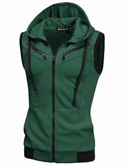 uxcell Men's Sleeveless Slim Fit Hoodie Vest Zipper Drawstring Gilet Jacket with Pockets