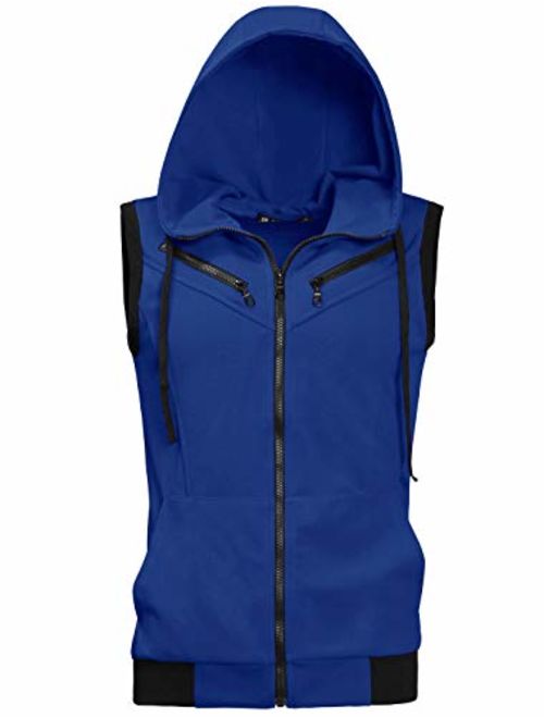 uxcell Men's Sleeveless Slim Fit Hoodie Vest Zipper Drawstring Gilet Jacket with Pockets