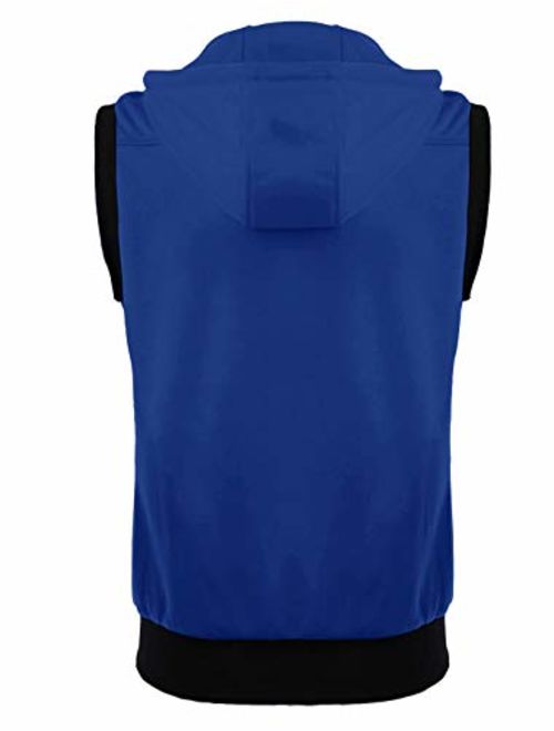 uxcell Men's Sleeveless Slim Fit Hoodie Vest Zipper Drawstring Gilet Jacket with Pockets