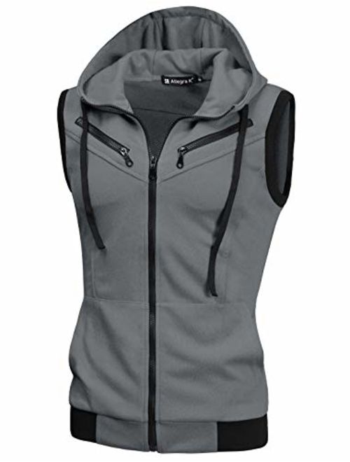 uxcell Men's Sleeveless Slim Fit Hoodie Vest Zipper Drawstring Gilet Jacket with Pockets