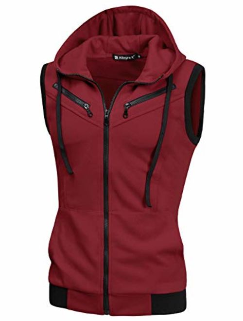 uxcell Men's Sleeveless Slim Fit Hoodie Vest Zipper Drawstring Gilet Jacket with Pockets