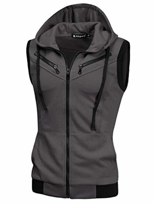 uxcell Men's Sleeveless Slim Fit Hoodie Vest Zipper Drawstring Gilet Jacket with Pockets