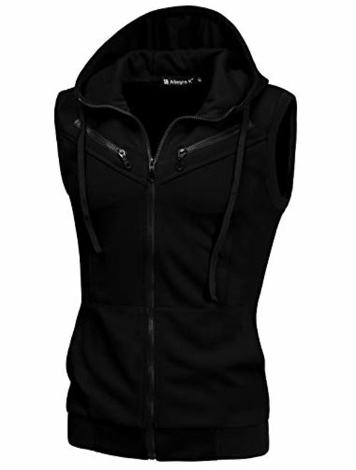 uxcell Men's Sleeveless Slim Fit Hoodie Vest Zipper Drawstring Gilet Jacket with Pockets