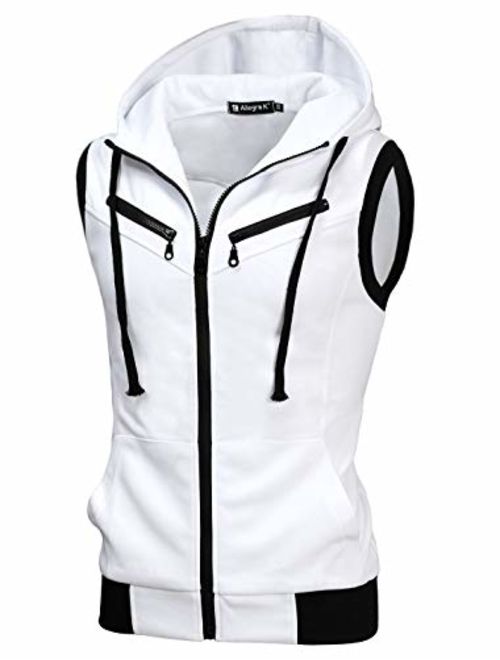 uxcell Men's Sleeveless Slim Fit Hoodie Vest Zipper Drawstring Gilet Jacket with Pockets