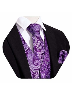 YOHOWA Mens Formal Suit Vest Paisley Waistcoat with Necktie Pocket Square Cufflinks or Bow Tie