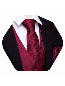 YOHOWA Mens Formal Suit Vest Paisley Waistcoat with Necktie Pocket Square Cufflinks or Bow Tie