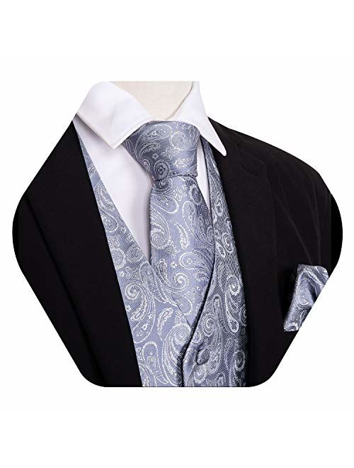 YOHOWA Mens Formal Suit Vest Paisley Waistcoat with Necktie Pocket Square Cufflinks or Bow Tie