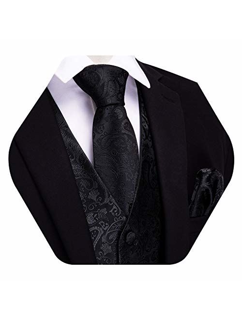 YOHOWA Mens Formal Suit Vest Paisley Waistcoat with Necktie Pocket Square Cufflinks or Bow Tie