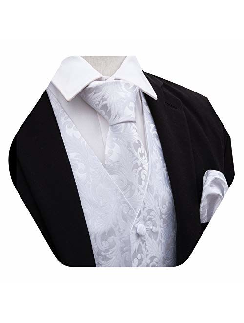 YOHOWA Mens Formal Suit Vest Paisley Waistcoat with Necktie Pocket Square Cufflinks or Bow Tie