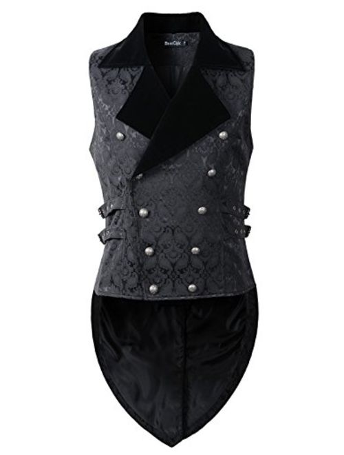 DarcChic Mens Vest Waistcoat Tailcoat Black Velvet Gothic Steampunk