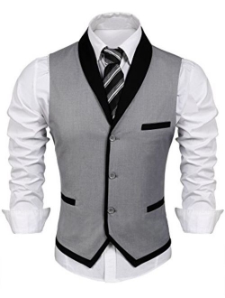 JINIDU Men's Suit Vest Slim Fit V Neck Dress Waistcoat Business Wedding Vests