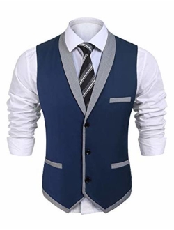 JINIDU Men's Suit Vest Slim Fit V Neck Dress Waistcoat Business Wedding Vests