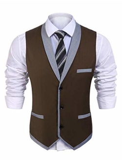 JINIDU Men's Suit Vest Slim Fit V Neck Dress Waistcoat Business Wedding Vests