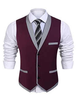 JINIDU Men's Suit Vest Slim Fit V Neck Dress Waistcoat Business Wedding Vests