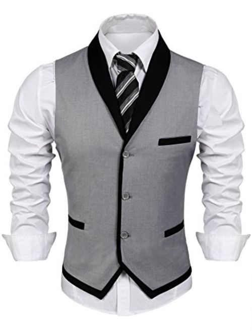 JINIDU Men's Suit Vest Slim Fit V Neck Dress Waistcoat Business Wedding Vests