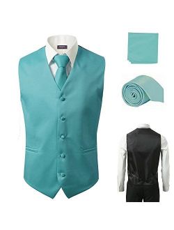 3 Pcs Vest + Tie + Hankie Turquoise Fashion Men's Formal Dress Suit Waistcoat