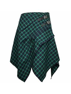 Handkerchief Skirt - 3 Pocket Tartan Plaid Skirt with Handkerchief Hemline in 2 Traditional Scottish Colors