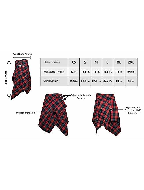 Handkerchief Skirt - 3 Pocket Tartan Plaid Skirt with Handkerchief Hemline in 2 Traditional Scottish Colors