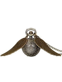 JewelryWe Vintage Retro Angel Wing Legendary Flying Ball Pendant Necklace Steampunk Pocket Watch for Valentine's Day (with Gift Bag)