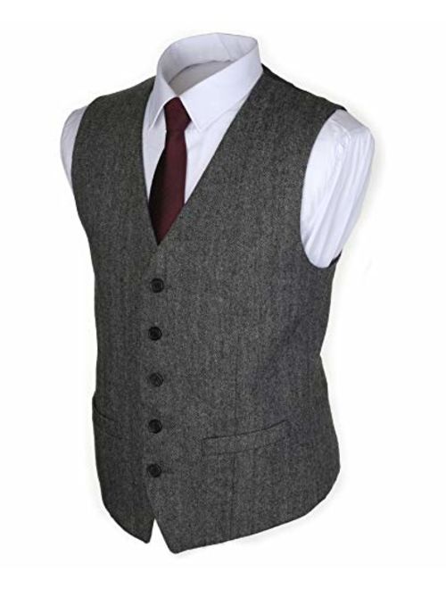 Ruth&Boaz 2Pockets 5Buttons Wool Herringbone Tweed Business Suit Vest