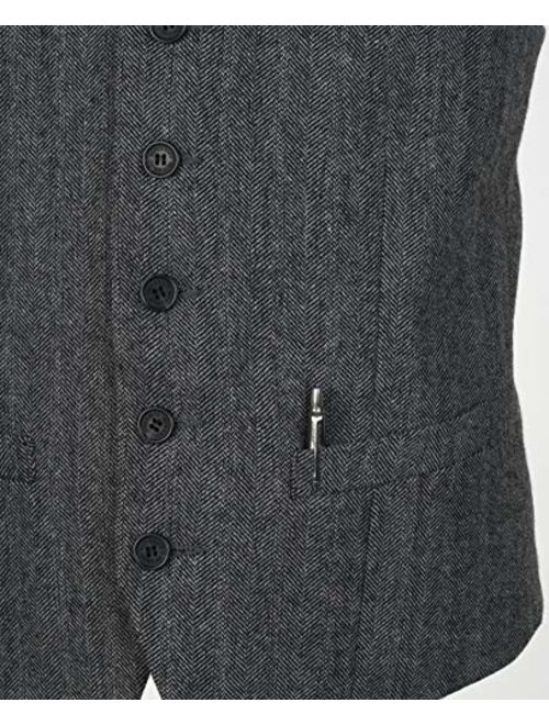 Ruth&Boaz 2Pockets 5Buttons Wool Herringbone Tweed Business Suit Vest