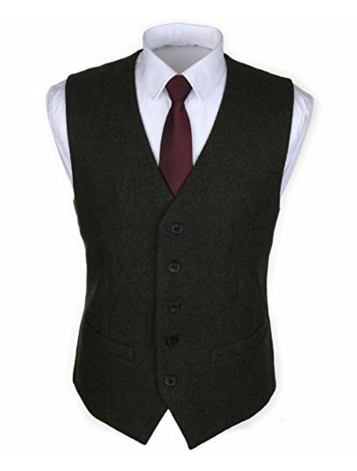 Ruth&Boaz 2Pockets 5Buttons Wool Herringbone Tweed Business Suit Vest