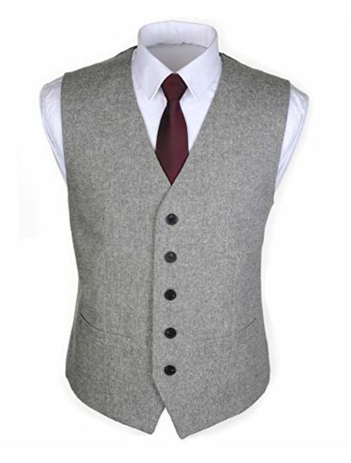 Ruth&Boaz 2Pockets 5Buttons Wool Herringbone Tweed Business Suit Vest