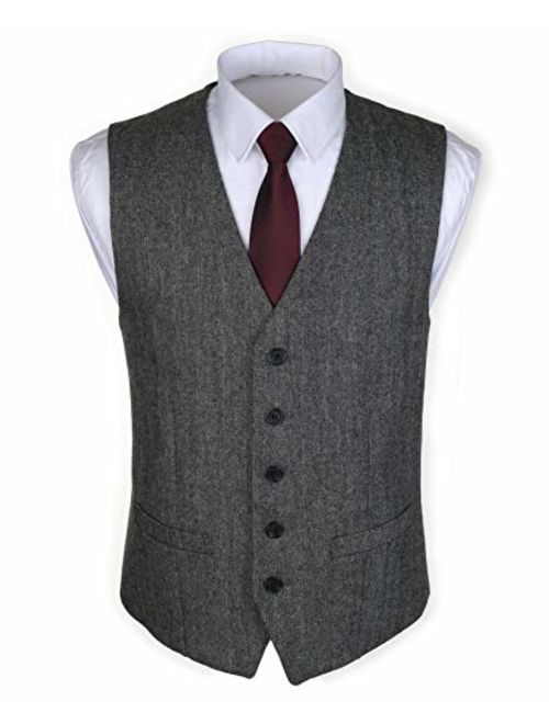 Ruth&Boaz 2Pockets 5Buttons Wool Herringbone Tweed Business Suit Vest