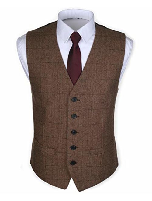 Ruth&Boaz 2Pockets 5Buttons Wool Herringbone Tweed Business Suit Vest