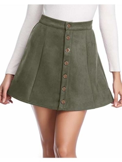fuinloth Women's Faux Suede Skirt Gored A-Line High Wasit Mini Short Skirt 2020