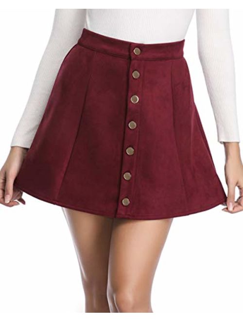 fuinloth Women's Faux Suede Skirt Gored A-Line High Wasit Mini Short Skirt 2020