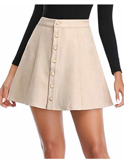 fuinloth Women's Faux Suede Skirt Gored A-Line High Wasit Mini Short Skirt 2020