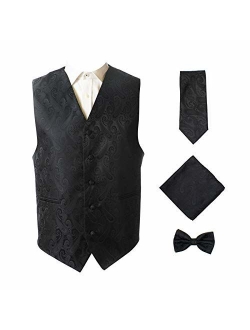 Oliver George 4pc Paisley Vest Set,Vest,Necktie, Bow-Tie, Handkerchief Set