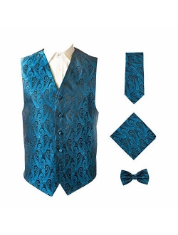 Oliver George 4pc Paisley Vest Set,Vest,Necktie, Bow-Tie, Handkerchief Set