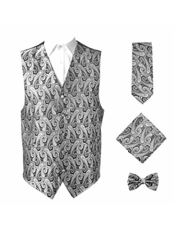 Oliver George 4pc Paisley Vest Set,Vest,Necktie, Bow-Tie, Handkerchief Set