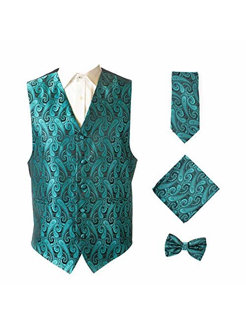 Oliver George 4pc Paisley Vest Set,Vest,Necktie, Bow-Tie, Handkerchief Set