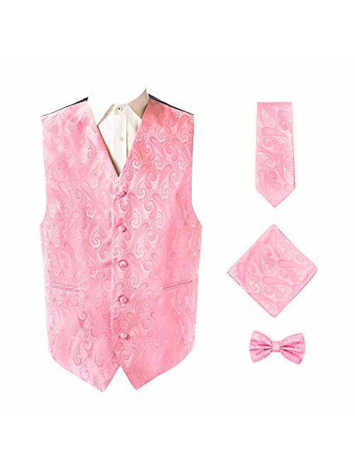 Oliver George 4pc Paisley Vest Set,Vest,Necktie, Bow-Tie, Handkerchief Set