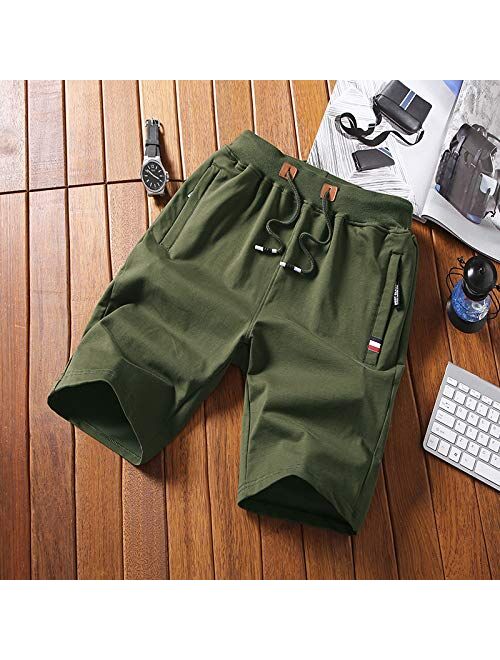 Big Boy's Casual Shorts Summer Cotton Classic Fit Elastic Waist Shorts with Zipper Pockets