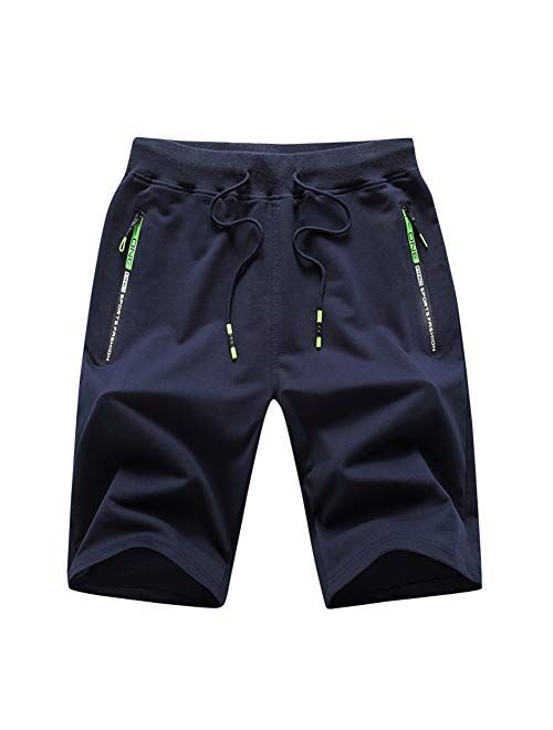 Big Boy's Casual Shorts Summer Cotton Classic Fit Elastic Waist Shorts with Zipper Pockets