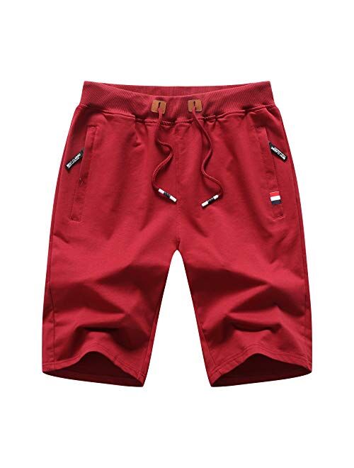 Big Boy's Casual Shorts Summer Cotton Classic Fit Elastic Waist Shorts with Zipper Pockets