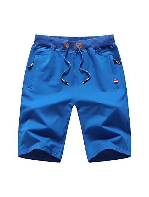 Big Boy's Casual Shorts Summer Cotton Classic Fit Elastic Waist Shorts with Zipper Pockets