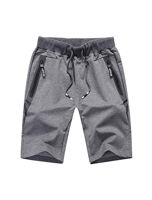 Big Boy's Casual Shorts Summer Cotton Classic Fit Elastic Waist Shorts with Zipper Pockets